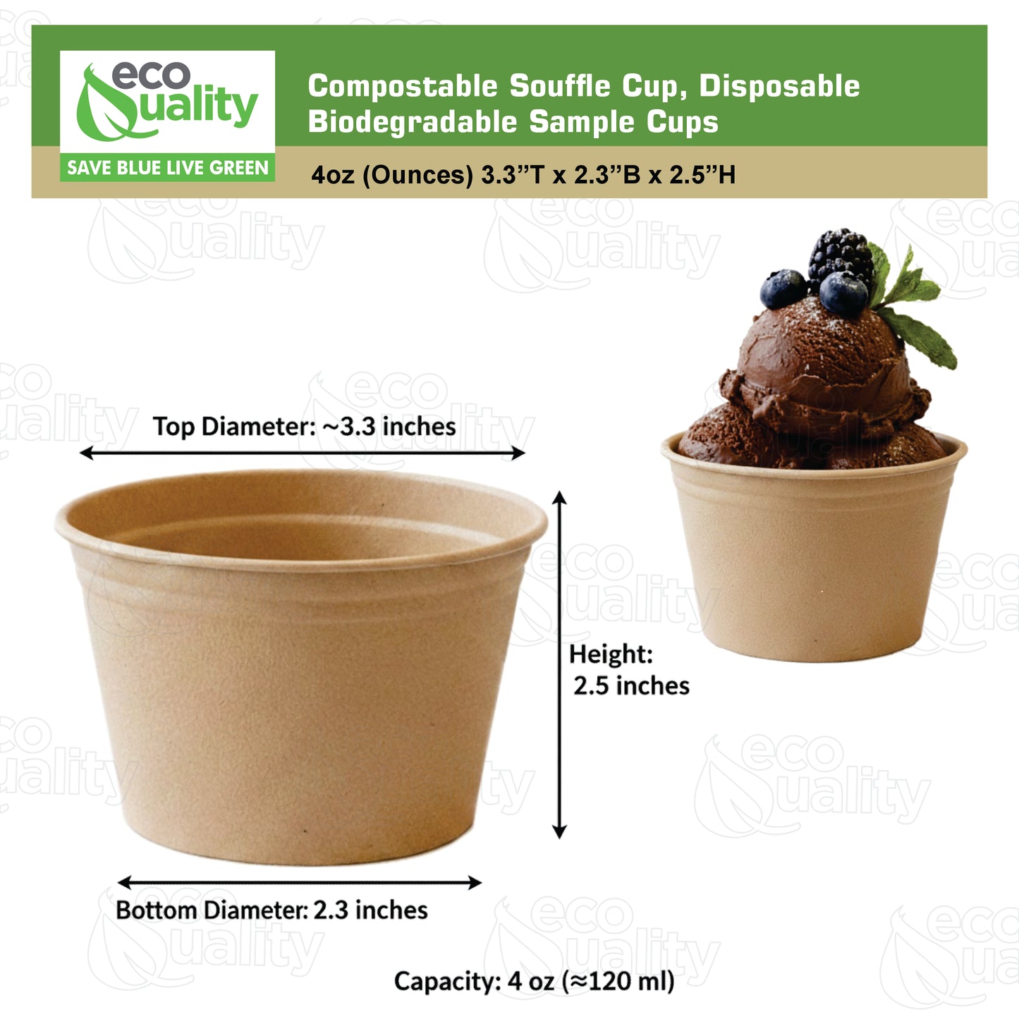 EcoQuality 4oz Compostable Portion Cup No Lids - Condiments & Samples Disposable Biodegradable Soufflé Single Serve Cups - For Restaurants, Catering & Takeout