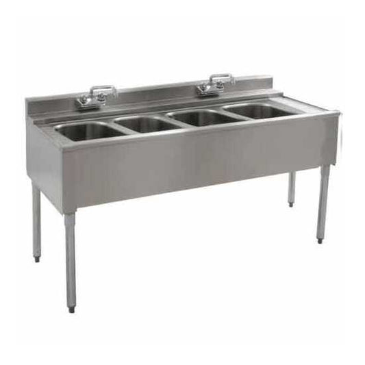 Prepline 4 bowl underbar hand sink with faucet, measuring 72" x 18", for efficient commercial kitchen use.