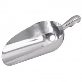 12 oz. aluminum scoop stanton trading features a round bowl design for easy and efficient scooping. Ideal for dry goods like flour, sugar, or ice, its sturdy construction ensures durability in any kitchen or bar setting.
