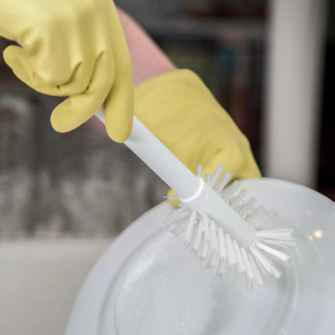 White Handle Dish Brush w/2-3/4 inches Polyester Bristles 12 inches, 4041300, 12/case