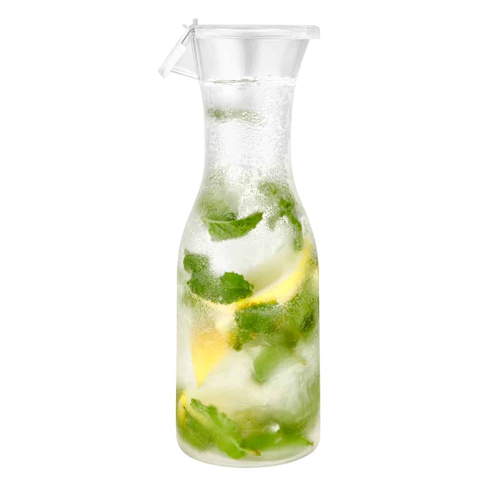 Acrylic carafe jar with lid in 12oz, 20oz, and 40oz sizes. Shatter-resistant, reusable, and perfect for serving water, juice, wine, and infused drinks at events and parties.