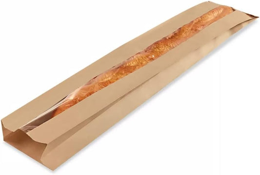 EcoQuality 24 inch kraft baguette bread bags with clear window pack of 100