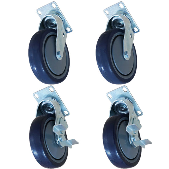 Prepline PFC-4-SB heavy duty rectangular plate casters for fryers black set of 4 with 2 locking brakes for safe mobility in commercial kitchens