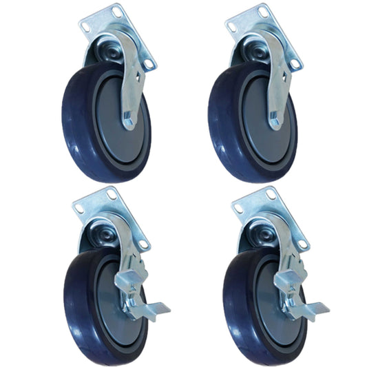 Prepline PFC-4-SB heavy duty rectangular plate casters for fryers black set of 4 with 2 locking brakes for safe mobility in commercial kitchens