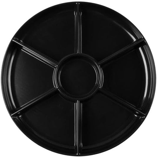 16 Inch Round Black Plastic 7 Compartment Divided Serving Tray