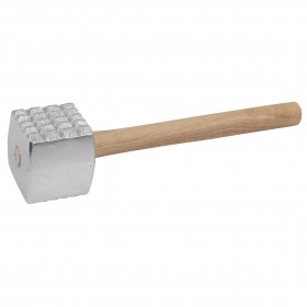 Steak tenderizer stanton trading with a durable aluminum head and a sturdy hardwood handle. The head features a textured surface for effective meat tenderizing, while the smooth wooden handle provides a comfortable grip.