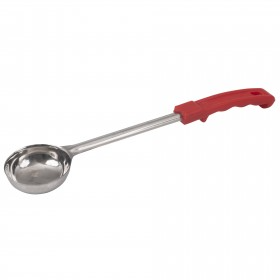 2 oz. portioner stanton trading with a solid stainless steel scoop and a red handle, designed for precise serving and portion control.