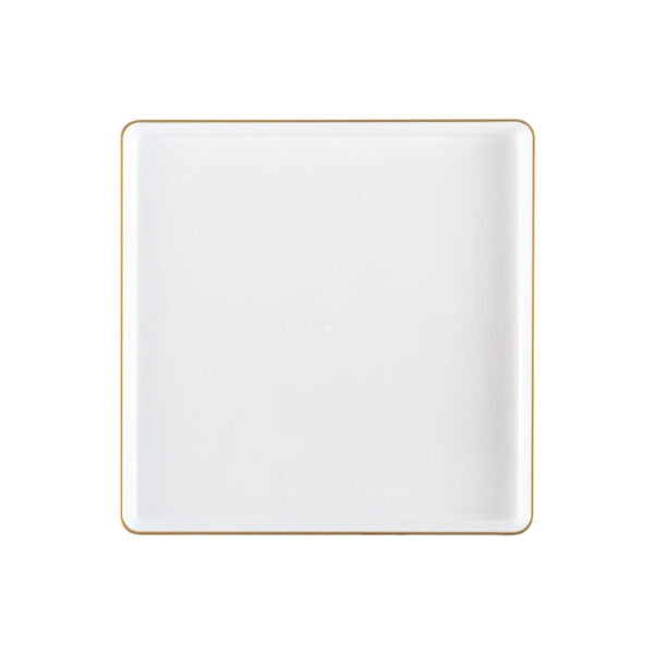 7.75" inch disposable china party tableware dinner plate plastic square salad plate wedding baby shower catering supplies charger plates transparent white large reusable gold bulk birthday gathering dessert appetizer plates 7.75 inch gold design