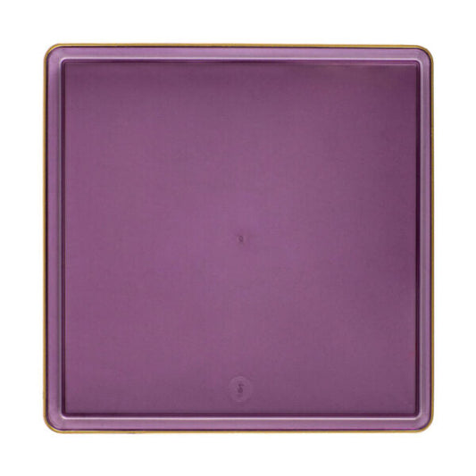 10.75" inch disposable china party tableware dinner plate plastic square salad plate wedding baby shower catering supplies charger plates purple large reusable gold bulk birthday gathering  dessert appetizer plates 10.75 inch gold design