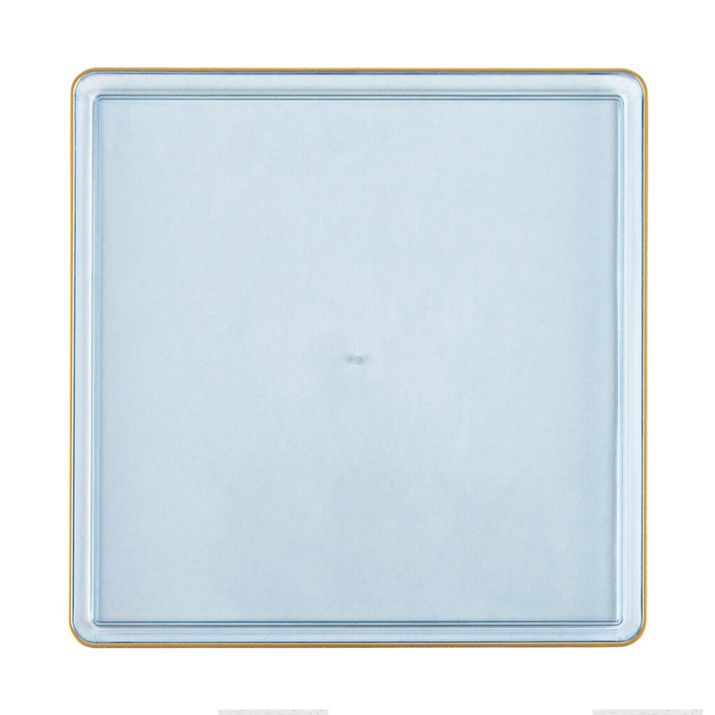 10.75" inch disposable china party tableware dinner plate plastic square salad plate wedding baby shower catering supplies charger plates blue reusable gold bulk birthday gathering  dessert appetizer plates 10.75 inch gold design