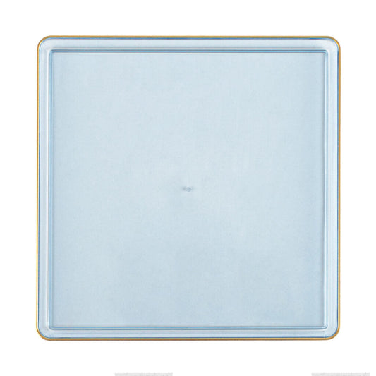 10.75" inch disposable china party tableware dinner plate plastic square salad plate wedding baby shower catering supplies charger plates blue reusable gold bulk birthday gathering  dessert appetizer plates 10.75 inch gold design