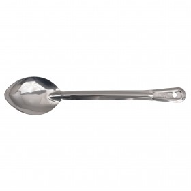 11-inch solid basting spoon stanton trading made of stainless steel, featuring a non-insulated handle with a hanging hole for convenient storage.