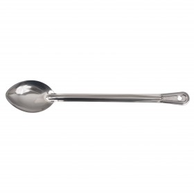 15-inch solid basting spoon stanton trading made of stainless steel, featuring a non-insulated handle with a hanging hole for convenient storage.