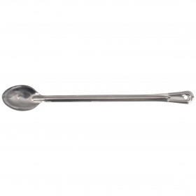 21-inch solid basting spoon stanton trading made of stainless steel, featuring a non-insulated handle with a hanging hole for convenient storage.