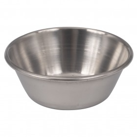 1.5 oz. sauce cup stanton trading made of high-polished stainless steel, sold in a pack of 1 dozen. Its durable and sleek design makes it ideal for serving condiments, dips, or sauces in restaurants, cafes, or catering settings. The polished finish provides a professional look while ensuring easy cleaning and maintenance.