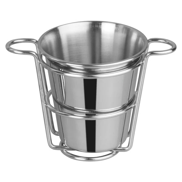 Winco SFCW-4S, 4" Dia Stainless Steel Fry Cup with Wire Holder - Restaurant Kitchen, Buffet Stations, Catering Services
