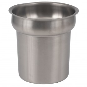 4-quart steam table inset stanton trading designed with a polished mirror-finish stainless steel for durability and a sleek appearance. It measures 8-1/4" deep and fits a 6-1/2" opening, ideal for serving soups, sauces, and hot foods in commercial food service settings.