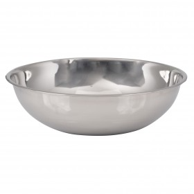 45 qt. stainless steel mixing bowl stanton trading has a polished, reflective finish for a professional look. Its deep, rounded shape allows efficient mixing, while the wide rim ensures a secure grip. The durable construction withstands heavy use in commercial kitchens. Ideal for preparing large batches with ease.