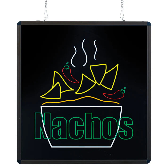 (Popcorn, Hotdogs, Snow Cones, Nachos, Cotton Candy) Benchmark Ultra-Brite Sign 1/Pack high-quality signs that are ultra-bright so that they can be seen even in the harshest lighting conditions that are often found in concession stands, convenience stores and restaurants.