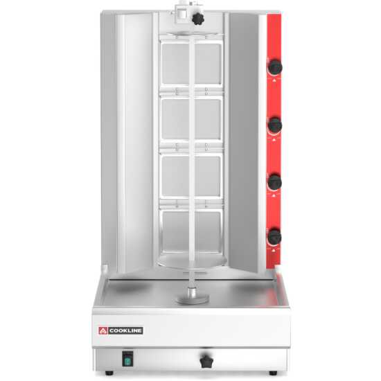 Cookline 4G gas vertical gyro shawarma broiler, designed for 120 lbs capacity and 52,000 BTUs, ideal for efficiently cooking shawarma and gyro in high-demand commercial kitchens.