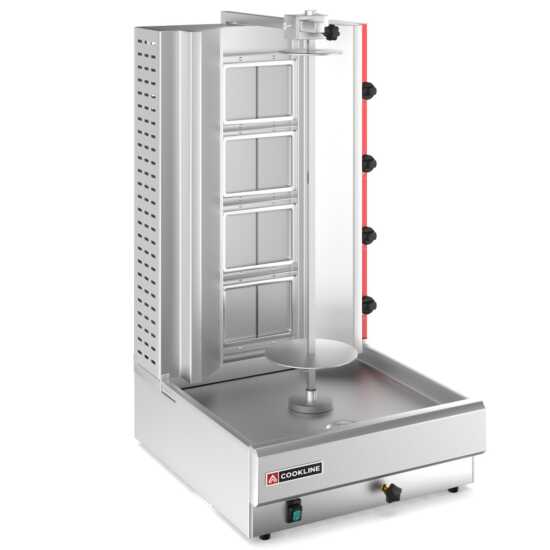 Cookline 4G gas vertical gyro shawarma broiler, designed for 120 lbs capacity and 52,000 BTUs, ideal for efficiently cooking shawarma and gyro in high-demand commercial kitchens.