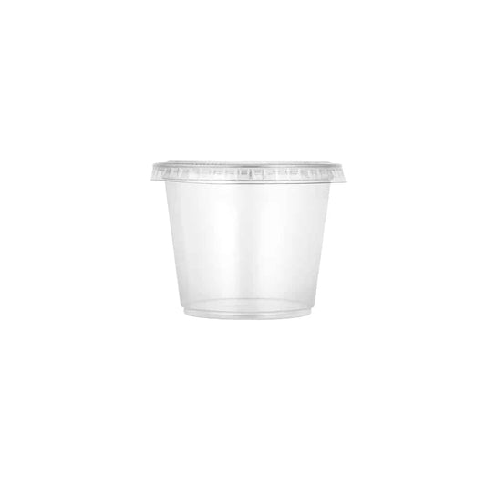 4oz Clear Portion Cup with Lid – durable, leak-resistant, and perfect for sauces, condiments, dips, and snacks. Food-safe plastic with a secure lid to maintain freshness and prevent spills.