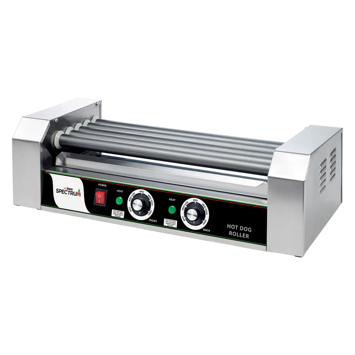 (11R, 5R, 7R) Hot Dog Roller 1/Pack give you long lasting cooking results under the harshest applications. They are perfect for convenience stores, concession stands, cafeterias and more. All grills come with a heavy duty sealed motor, and a bike chain and sprocket drive assembly.