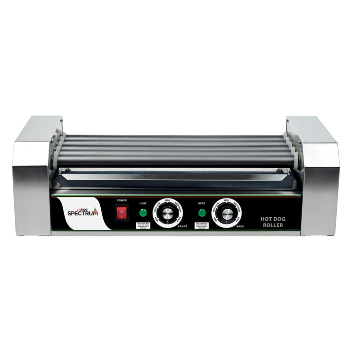 (11R, 5R, 7R) Hot Dog Roller 1/Pack give you long lasting cooking results under the harshest applications. They are perfect for convenience stores, concession stands, cafeterias and more. All grills come with a heavy duty sealed motor, and a bike chain and sprocket drive assembly.
