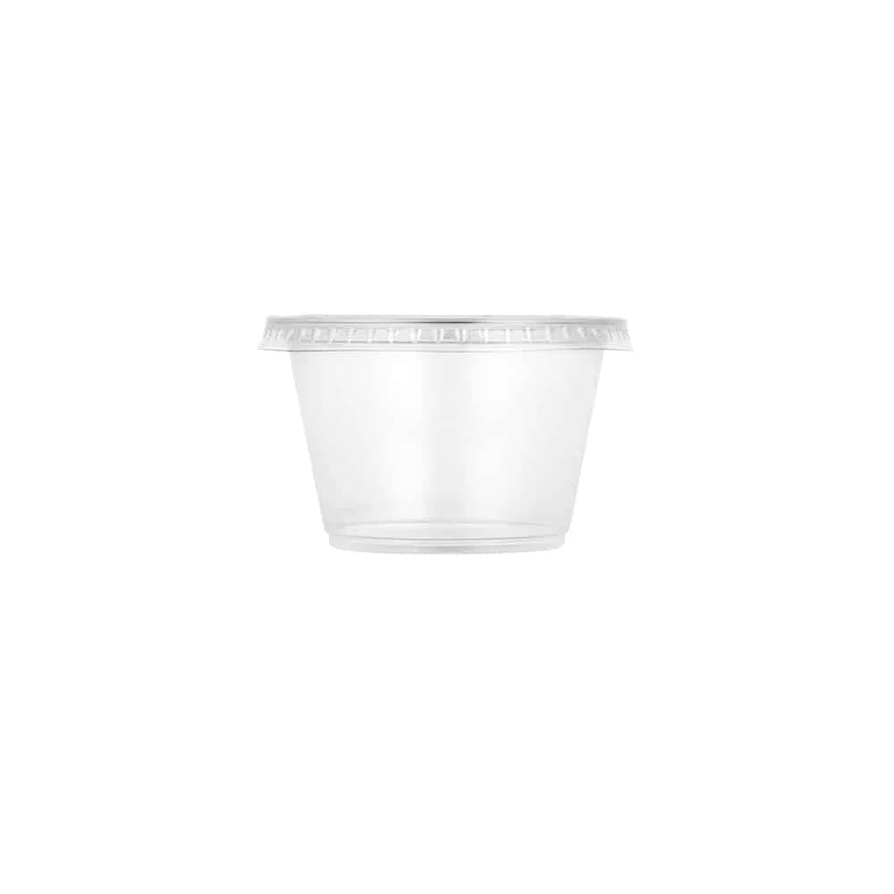 5.5oz Clear Portion Cup with Lid – durable, leak-resistant, and perfect for sauces, condiments, dressings, dips, and snacks. Food-safe plastic with a secure lid to maintain freshness and prevent spills.