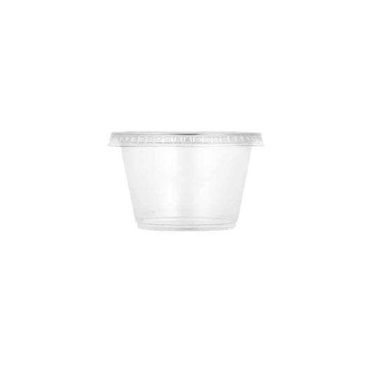 5.5oz Clear Portion Cup with Lid – durable, leak-resistant, and perfect for sauces, condiments, dressings, dips, and snacks. Food-safe plastic with a secure lid to maintain freshness and prevent spills.