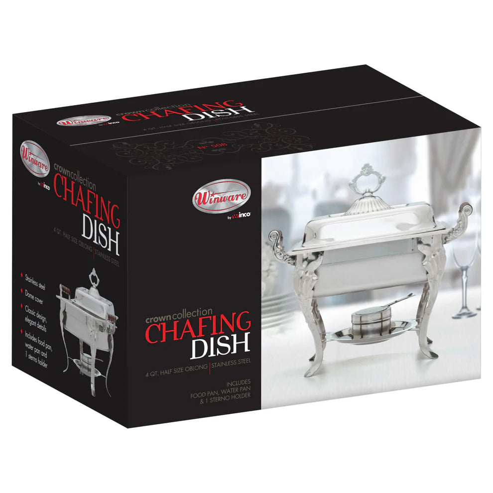 Winco 508 Crown 4 Quart Stainless Steel Half-Size Chafe