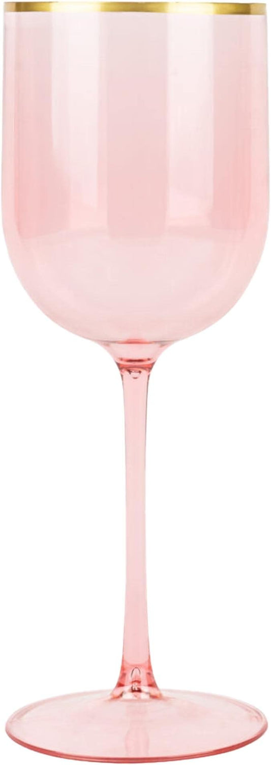 12oz Pink Plastic Wine Goblets with Gold Rim