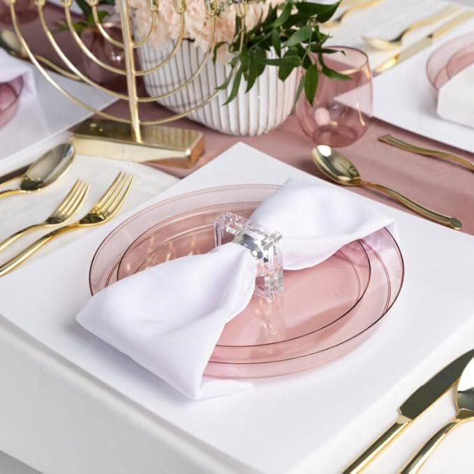 5.5 Inch Dessert Plate and 8 Inch Salad Combo Transparent Rose Plastic Plates