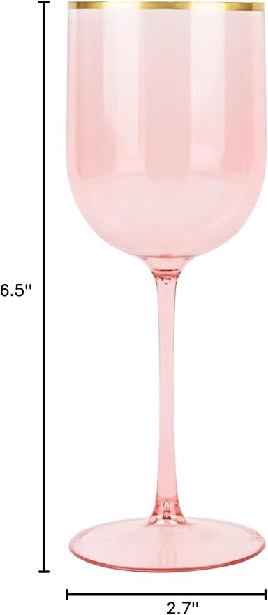 12oz Pink Plastic Wine Goblets with Gold Rim