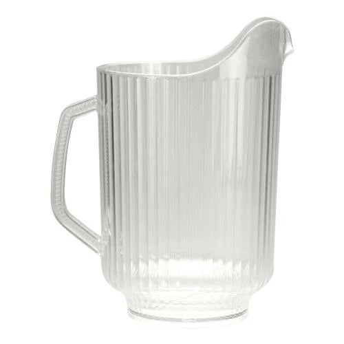 58oz Ridged Clear Plastic Pitcher – Durable, lightweight, and disposable. Perfect for serving water, juice, soda, and cocktails at parties, catering events, BBQs, and restaurants. Easy grip for effortless pouring.