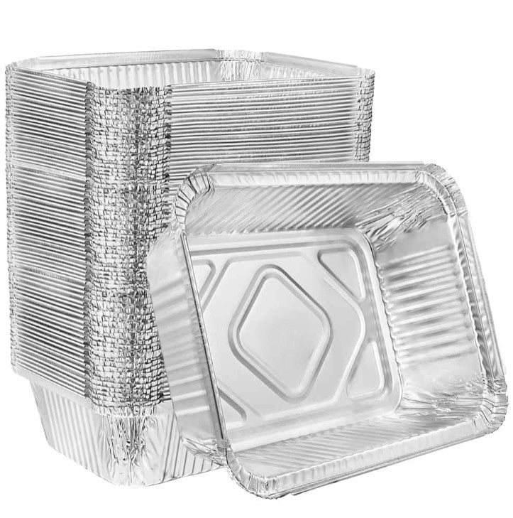 5lb aluminum oblong pan with dome lid for baking, roasting, and storage. Durable, disposable, oven-safe, and recyclable. Ideal for catering, takeout, and meal prep. Perfect for home and commercial use.