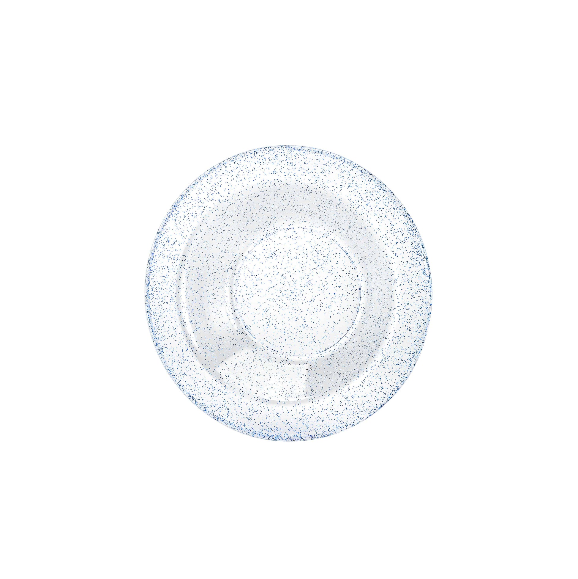 Blue glitter bowls in 5oz and 14oz sizes; elegant disposable design for serving soups, desserts, and snacks at weddings, parties, and special occasions