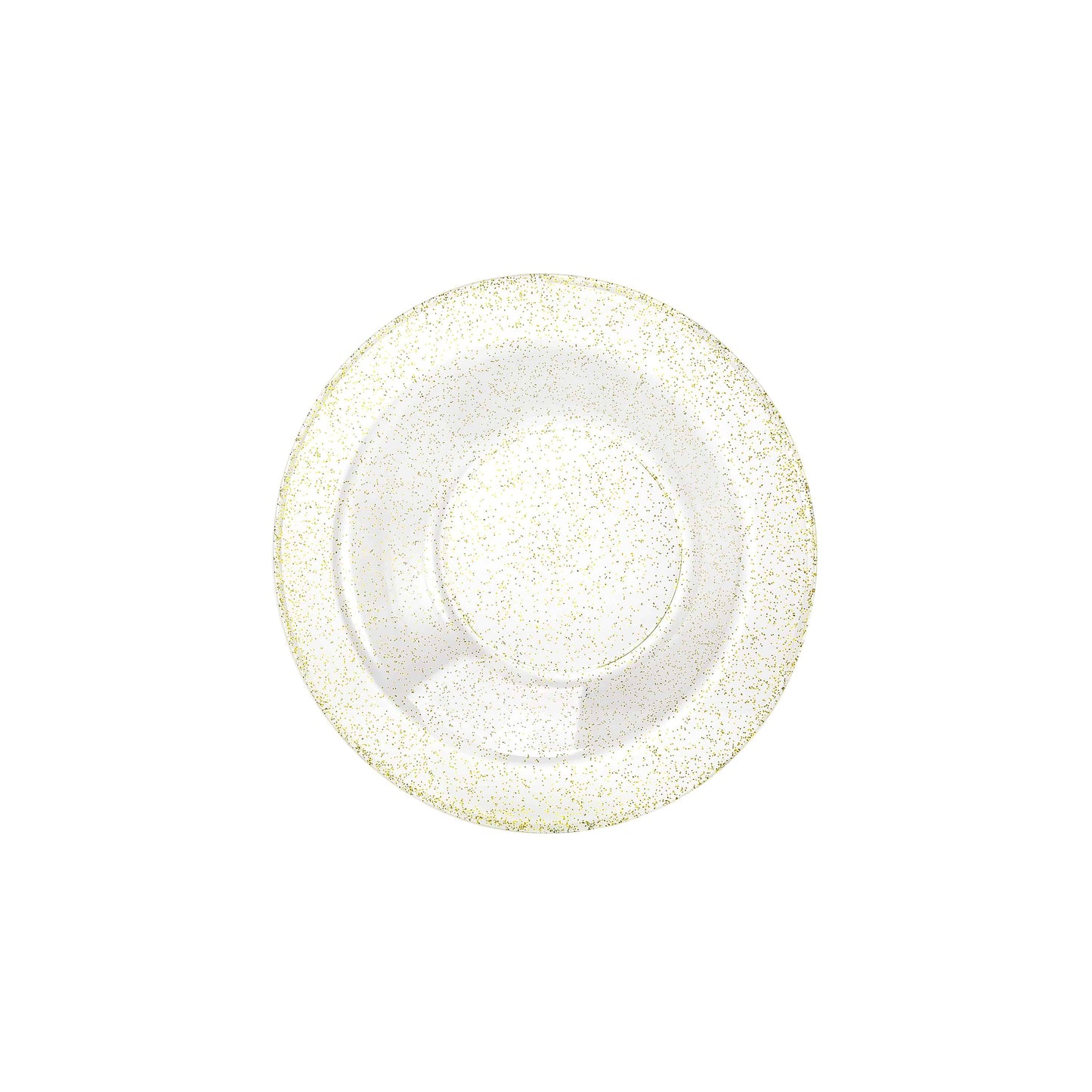 Gold glitter bowls in 5oz and 14oz sizes; sturdy disposable design for serving soups, desserts, and snacks at weddings, parties, and events