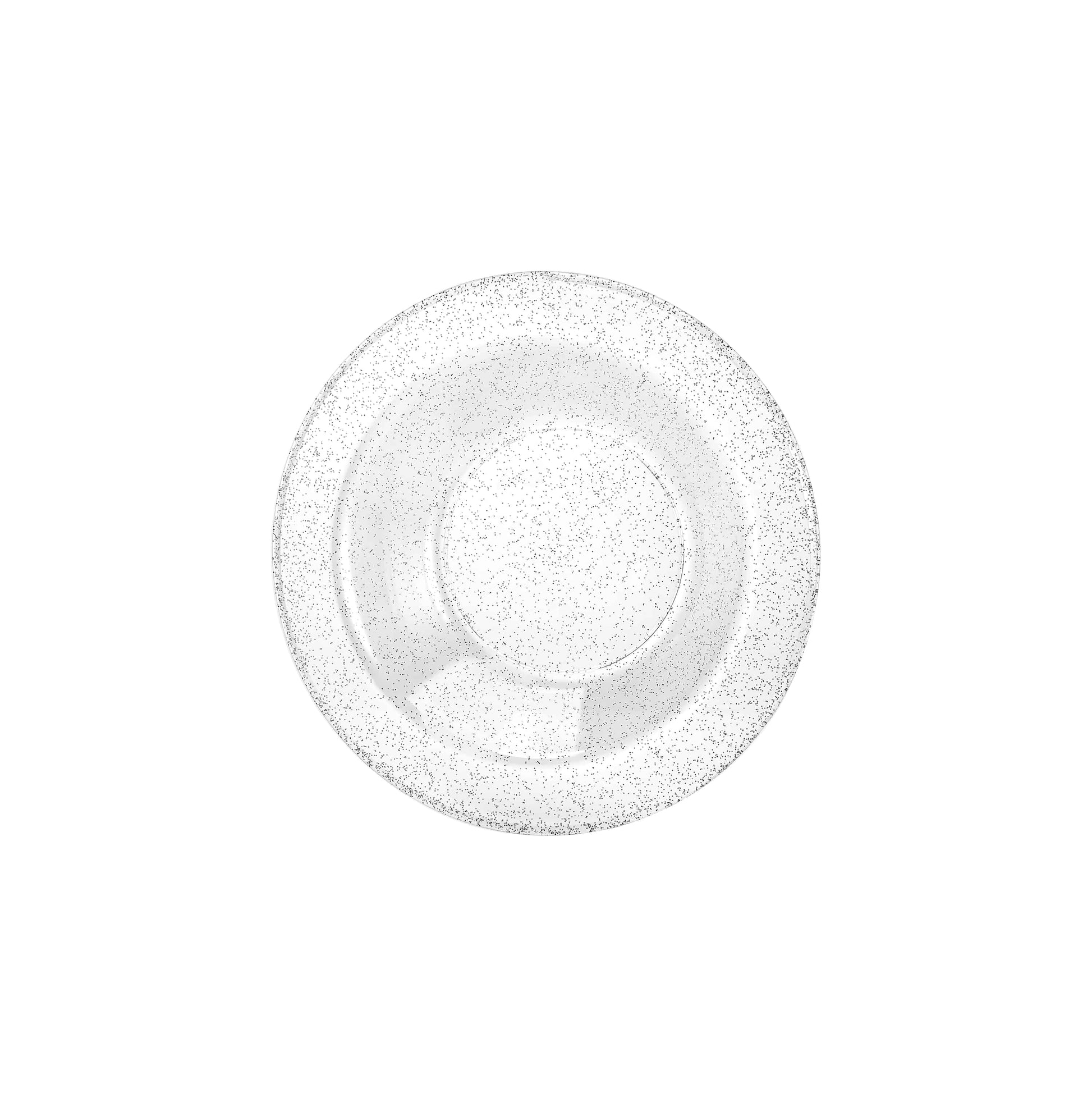 Silver glitter bowls in 5oz and 14oz sizes; elegant disposable design for serving desserts, soups, and snacks at weddings, parties, and special events