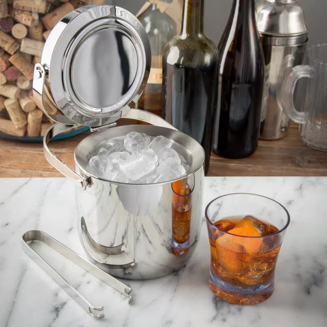 Silver Double Wall Ice Bucket w/Tong 1.5 quart, 609190, 1/case