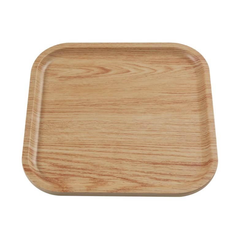 Yanco Square Plate WD-2017 is a stylish and durable addition to any dining setup. Measuring 7 inches square with a 0.75-inch depth, this compact plate is perfect for serving appetizers, desserts, or small entrees. Crafted from high-quality melamine, it features a golden oak color that mimics the elegance of wooden trays while offering superior durability. Part of the Wooden Tray II collection, this plate ensures a cohesive and sophisticated presentation. 