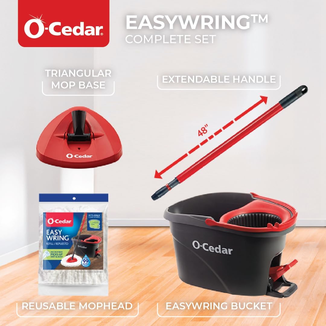 O-Cedar Easywring Microfiber Spin Mop with Bucket Red Gray