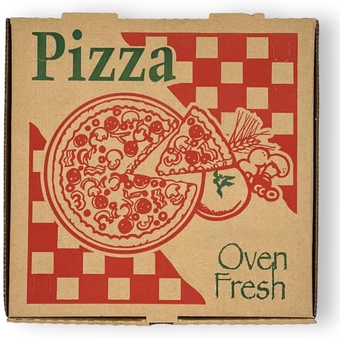 Brown kraft pizza box with oven fresh print and lock corner design