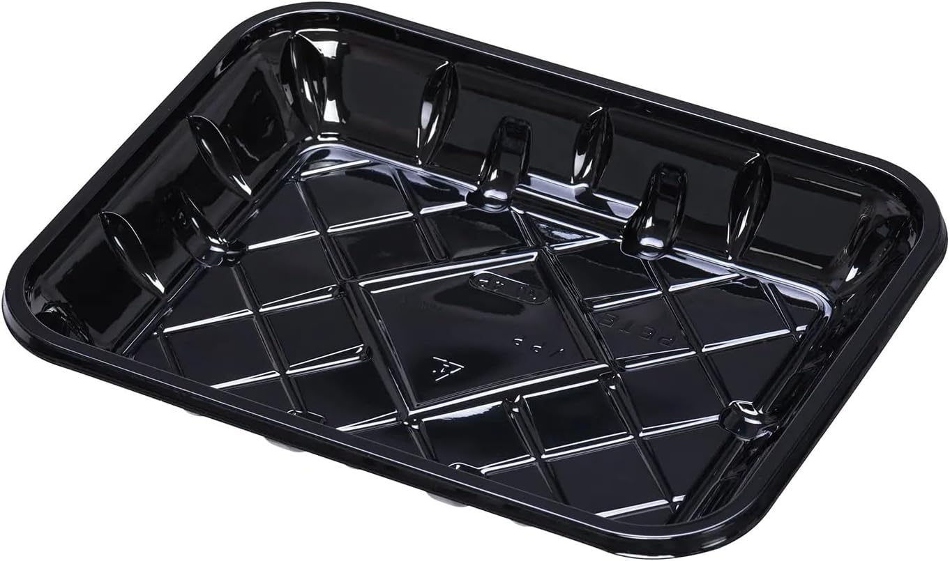 9.25 x 7.25 x 1.25 Inch Disposable Food Packaging 4P Black Meat Tray