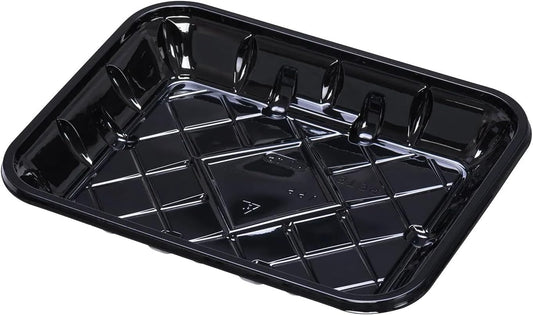 9.25 x 7.25 x 1.25 Inch Disposable Food Packaging 4P Black Meat Tray