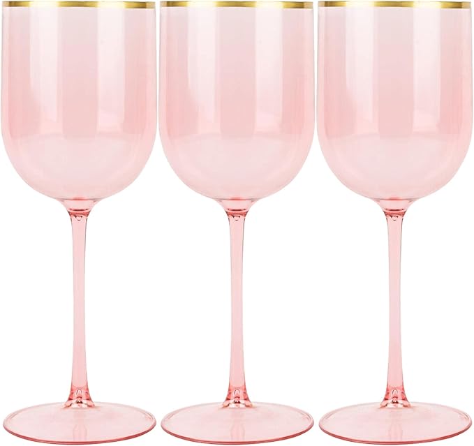 12oz Pink Plastic Wine Goblets with Gold Rim