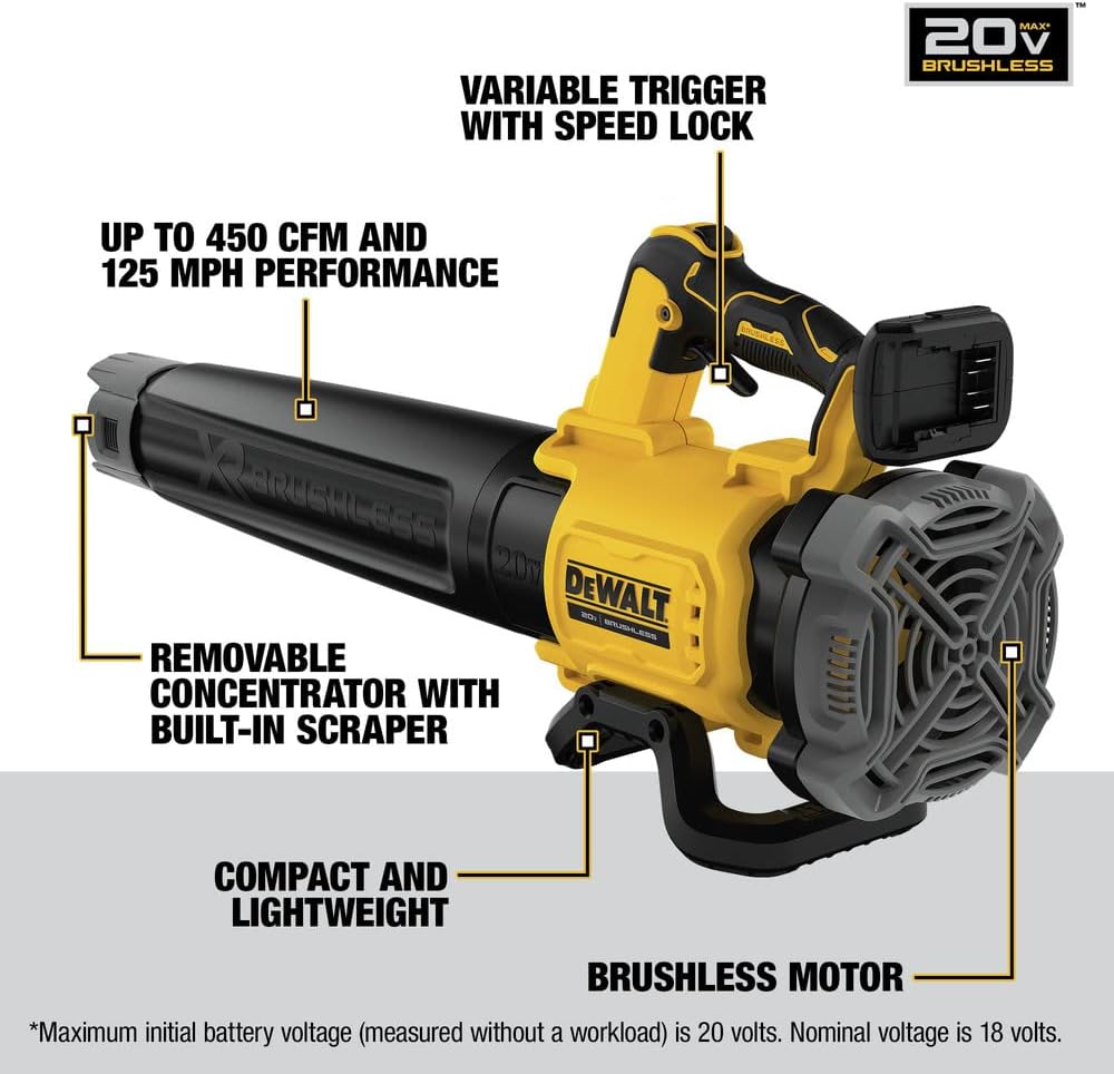 Dewalt 20V MAX 125MPH 450 CFM Brushless Cordless Leaf Blower Kit Battery & Charger