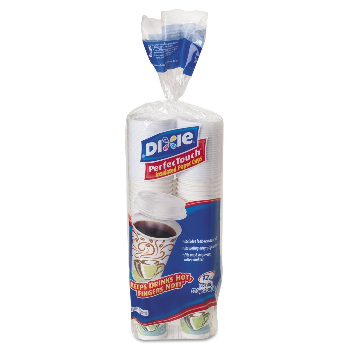 Perfectouch Coffee Haze Insulated Paper Hot Cups with White Dome Lids
