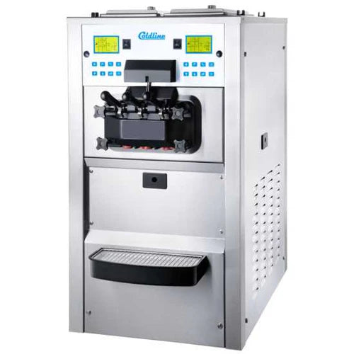 The Coldline NEO-C3 Countertop Soft Serve Ice Cream Machine features 2 hoppers and 3 dispensers, with an air pump for superior texture and volume. Ideal for high-demand settings, it delivers rich, creamy soft-serve in a compact, efficient design.