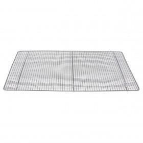 17" x 25" icing grate stanton trading made of plated welded wire for strength and durability. The tight grid pattern provides optimal support for baked goods, allowing for even cooling and efficient icing or glazing. Its reinforced construction prevents bending or warping over time. A reliable choice for bakeries and professional kitchens.